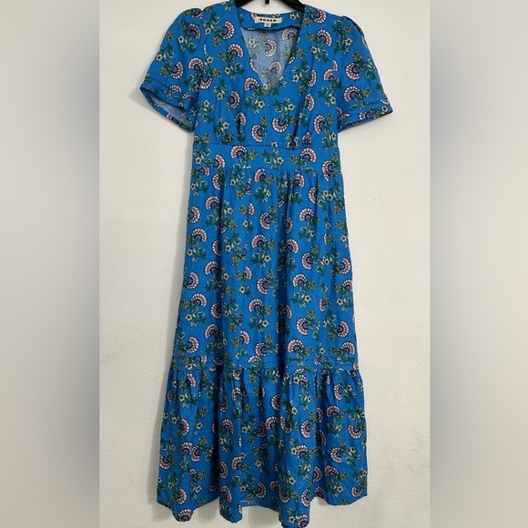 Boden Eve Linen Midi Dress Boho Preppy Blue Botanical Bunch Size 6R - Picture 4 of 16